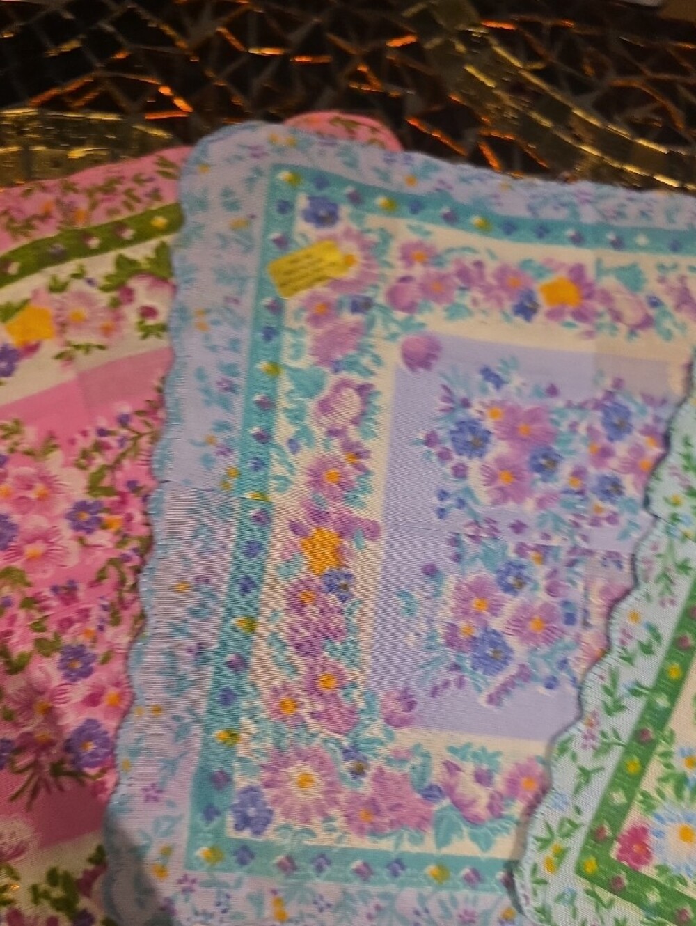Vintage Floral Bandana Trio in Pink, Blue, Green - Picture 3 of 4